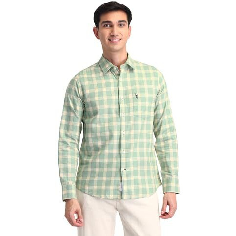 U.S. Polo Assn. Men's Checked Tailored Fit Shirt (Usshtfx0588_Green