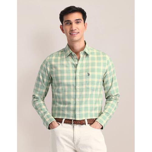 U.S. Polo Assn. Men's Checked Tailored Fit Shirt (Usshtfx0588_Green