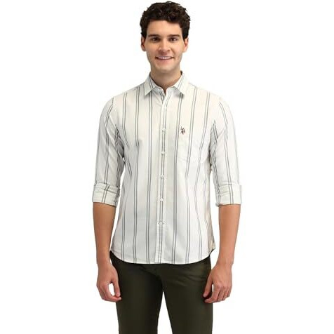 U.S. Polo Assn. Men's Striped Tailored Fit Shirt (Usshtfx0591_Dark Grey