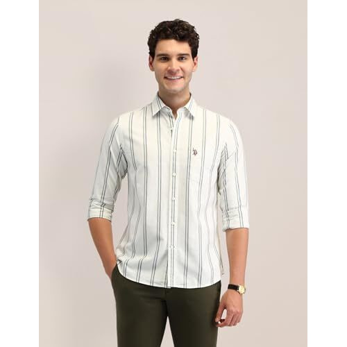 U.S. Polo Assn. Men's Striped Tailored Fit Shirt (Usshtfx0591_Dark Grey