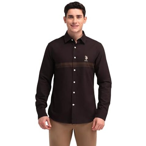 U.S. Polo Assn. Men's Striped Tailored Fit Shirt (Usshtfx0598_Brown