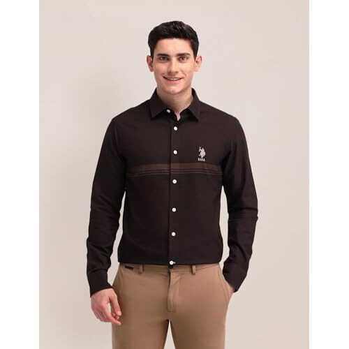 U.S. Polo Assn. Men's Striped Tailored Fit Shirt (Usshtfx0598_Brown