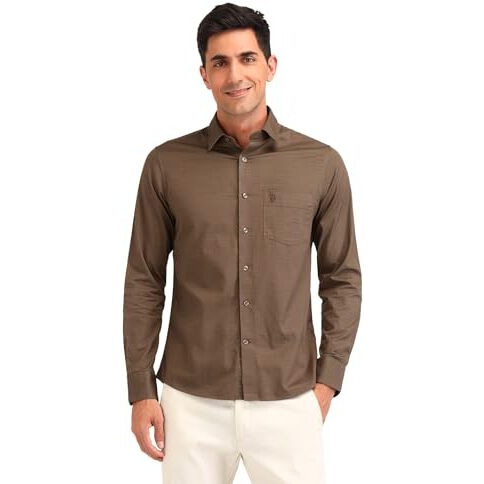 U.S. Polo Assn. Men's Checkered Tailored Fit Shirt (Usshtfx0604_Khaki