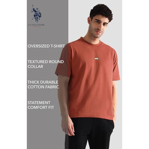 U.S. Polo Assn. Men's Cotton Oversized Fit T-Shirt (Oee04-Pl_Rust Brown, Medium