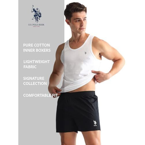 U.S. Polo Assn. Men's Pure Cotton Inner Boxer Shorts (Pack Of 1) (Oex07-Pl_Black