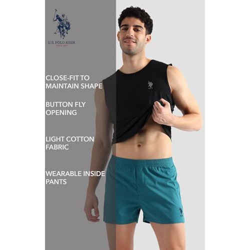 U.S. Polo Assn. Men's Pure Cotton Classic Solid Boxer Shorts (Pack Of 2) (Oex08-P2_Iceberg Green-Colonial Blue