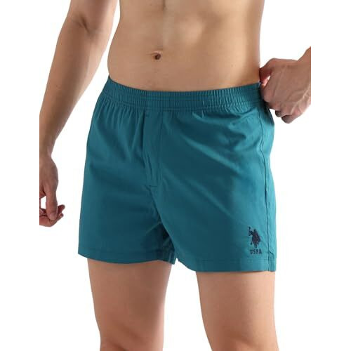 U.S. Polo Assn. Men's Pure Cotton Classic Solid Boxer Shorts (Pack Of 2) (Oex08-P2_Iceberg Green-Colonial Blue