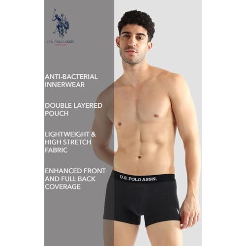 U.S. Polo Assn. Men's Cotton Blend Classic Solid Trunks (Pack Of 3) (Oet13-P3_Grey-Navy-Blue