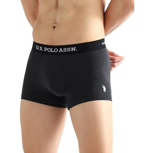 U.S. Polo Assn. Men's Cotton Blend Classic Solid Trunks (Pack Of 3) (Oet13-P3_Grey-Navy-Blue
