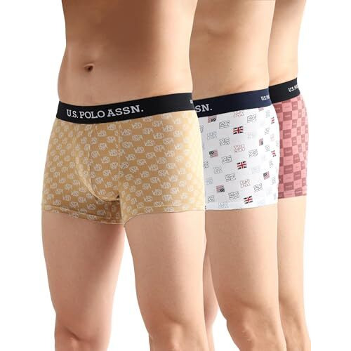 U.S. Polo Assn. Men's Cotton Blend Classic Printed Trunks (Pack Of 3) (Oet14-P3_Old Rose-Iced Coffee-White