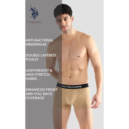 U.S. Polo Assn. Men's Cotton Blend Classic Printed Trunks (Pack Of 3) (Oet14-P3_Old Rose-Iced Coffee-White