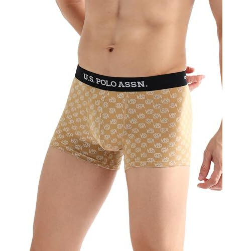 U.S. Polo Assn. Men's Cotton Blend Classic Printed Trunks (Pack Of 3) (Oet14-P3_Old Rose-Iced Coffee-White