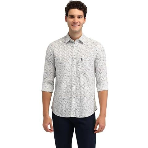 U.S. Polo Assn. Men's Printed Tailored Fit Shirt (Usshtfx0645_Off-White