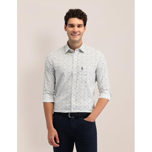 U.S. Polo Assn. Men's Printed Tailored Fit Shirt (Usshtfx0645_Off-White