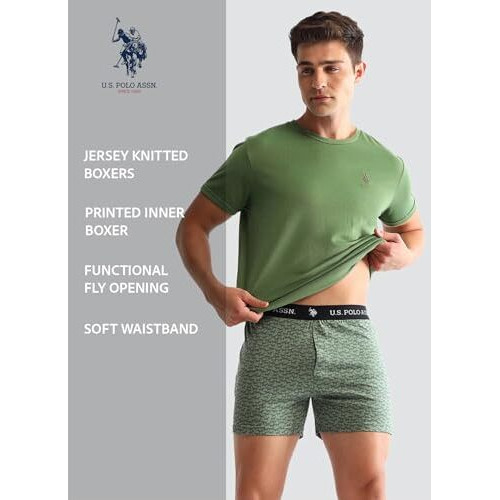 U.S. Polo Assn. Men's Pure Cotton Inner Boxer Shorts (Pack Of 2) (Oex09-P2_Beige-Green Bay