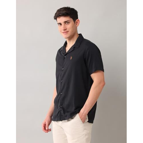 U.S. Polo Assn. Denim Co. Men's Solid Relaxed Fit Shirt (Udsht1738_Black