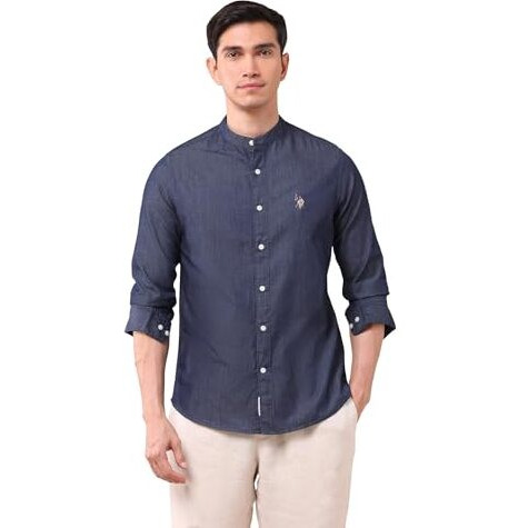 U.S. Polo Assn. Men's Solid Tailored Fit Shirt (Ussht2807_Indigo