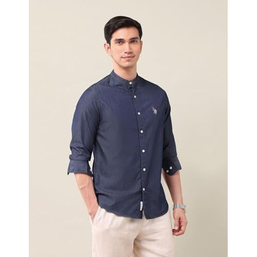 U.S. Polo Assn. Men's Solid Tailored Fit Shirt (Ussht2807_Indigo