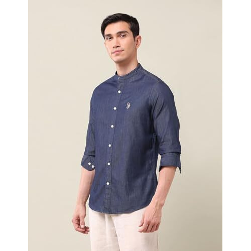 U.S. Polo Assn. Men's Solid Tailored Fit Shirt (Ussht2807_Indigo