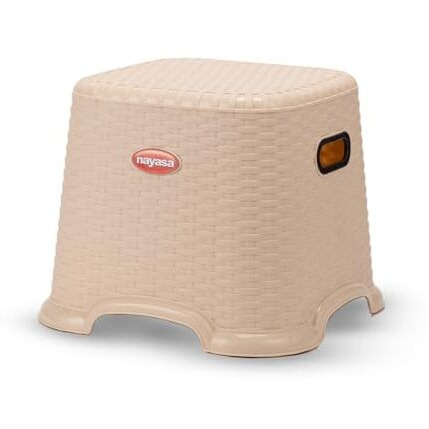 Nayasa Cane Plastic Stool Small | Plastic Stool For Sitting At Home & Office | Anti Skid, Light Weight & Stackable | Durable & Surdy Stool For Perfect Posture | 33 Cm X 33 Cm X 27.3 Cm | Cream