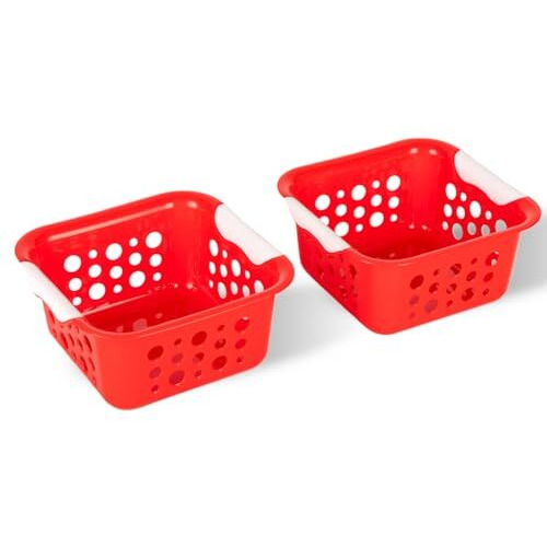 Nayasa Spotty Multipurpose Basket Set Of 2 Small | Multipurpose Basket For Home | Plastic Tokri For Vegetables | Can Be Used For Multipurpose Storage | Red