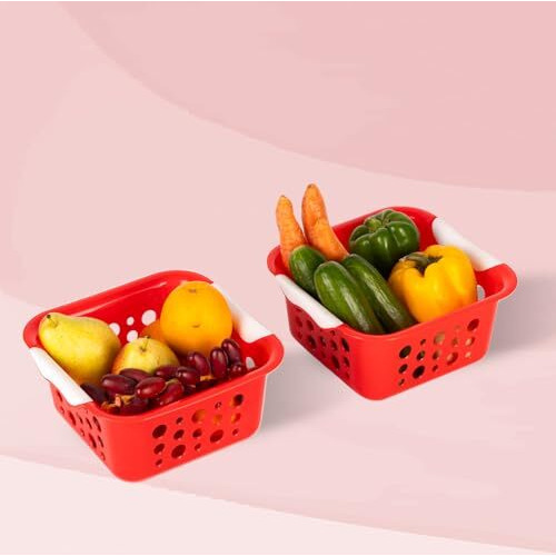 Nayasa Spotty Multipurpose Basket Set Of 2 Small | Multipurpose Basket For Home | Plastic Tokri For Vegetables | Can Be Used For Multipurpose Storage | Red