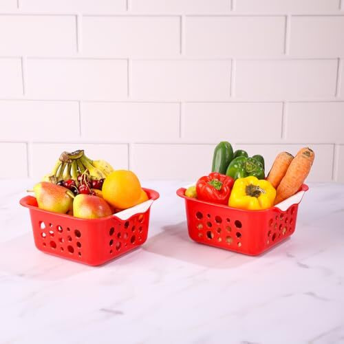 Nayasa Spotty Multipurpose Basket Set Of 2 Small | Multipurpose Basket For Home | Plastic Tokri For Vegetables | Can Be Used For Multipurpose Storage | Red