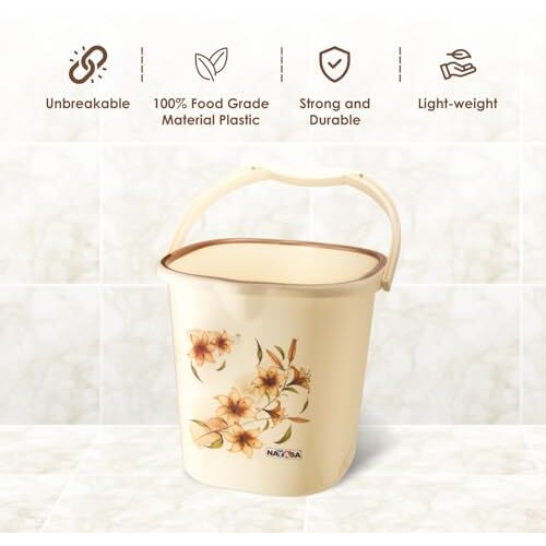 Nayasa Sqaure Ring Dlx Plastic Bucket 25 Litre | Bathroom Set | Bath Set For Bathroom | Strong And Durable | Sturdy And Easy Grip Handle | Brown