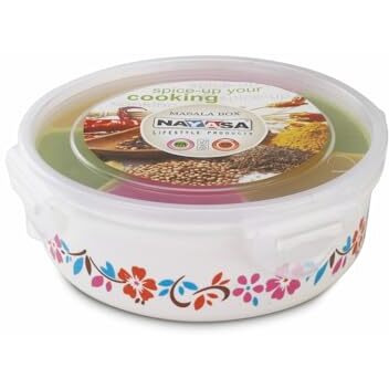 Nayasa Plastic Printed Masala Box | Masala Box For Kitchen | Plastic Masala Dabba | 100 Ml Each Container Storage | Multicolor