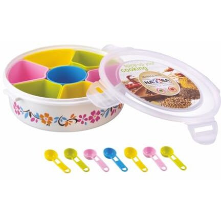 Nayasa Plastic Printed Masala Box | Masala Box For Kitchen | Plastic Masala Dabba | 100 Ml Each Container Storage | Multicolor