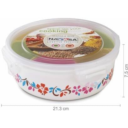 Nayasa Plastic Printed Masala Box | Masala Box For Kitchen | Plastic Masala Dabba | 100 Ml Each Container Storage | Multicolor