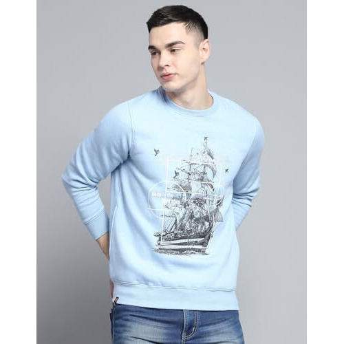 Monte Carlo Mens Printed Sky Blue Round Neck Full Sleeve Sweatshirt_224066246