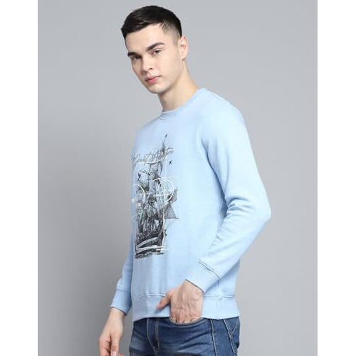 Monte Carlo Mens Printed Sky Blue Round Neck Full Sleeve Sweatshirt_224066246
