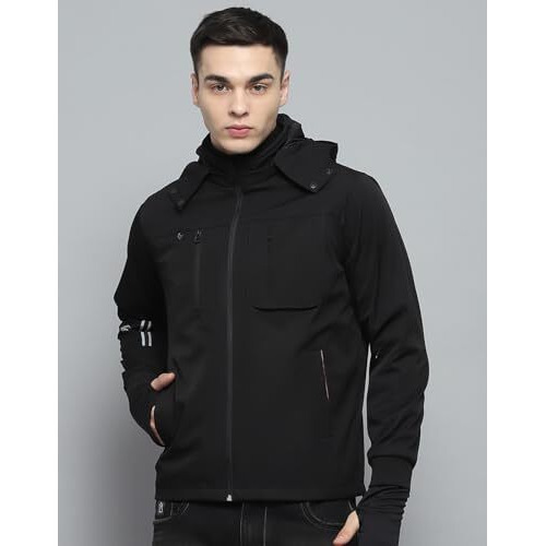 Monte Carlo Mens Solid Black Detachable Hood Full Sleeve Jacket