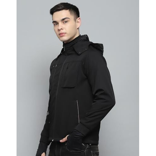 Monte Carlo Mens Solid Black Detachable Hood Full Sleeve Jacket