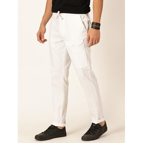 Thomas Scott Men's Slim Fit Linen Blend Casual Trouser (White, 32)