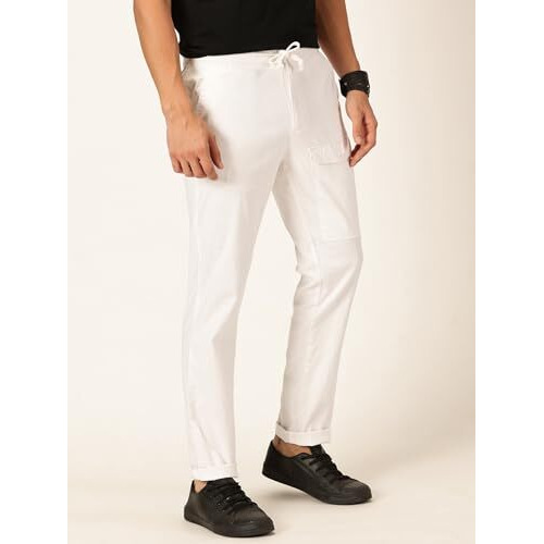 Thomas Scott Men's Slim Fit Linen Blend Casual Trouser (White, 32)