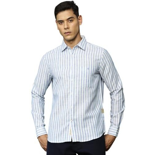 Thomas Scott Men Full Sleeves Slim Fit Spread Collar Stripes Casual Shirt (Blue, 2Xl)