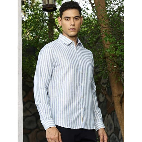 Thomas Scott Men Full Sleeves Slim Fit Spread Collar Stripes Casual Shirt (Blue, 2Xl)