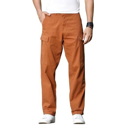 Thomas Scott Men 100% Cotton 6 Pocket Cargo Pant (Rust, 36)