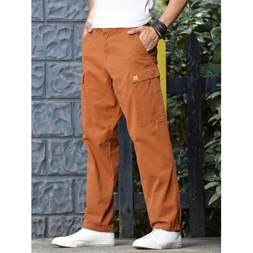 Thomas Scott Men 100% Cotton 6 Pocket Cargo Pant (Rust, 36)