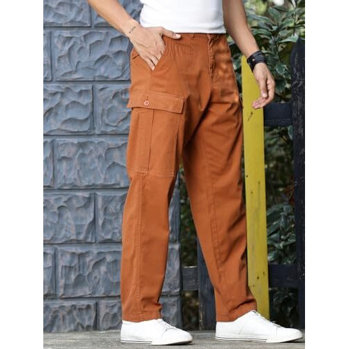 Thomas Scott Men 100% Cotton 6 Pocket Cargo Pant (Rust, 36)