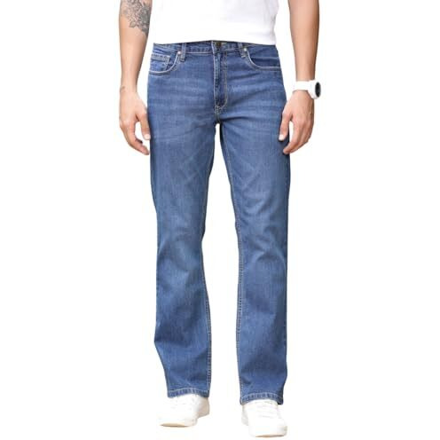 Thomas Scott Men's Mid-Rise Clean Look Boot Cut Jeans (Tsj217_Mid Indigo, 32)