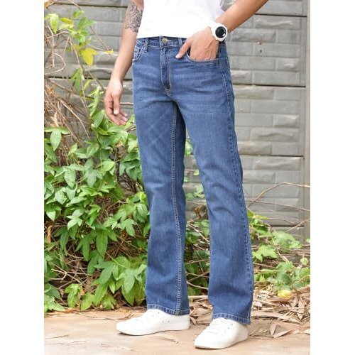 Thomas Scott Men's Mid-Rise Clean Look Boot Cut Jeans (Tsj217_Mid Indigo, 32)