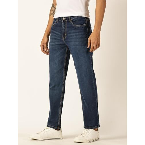 Thomas Scott Men's Mid-Rise Regular Fit Stretchable Jeans (Tsj236_Darkblue, 34)