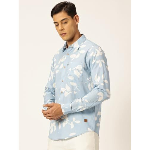 Thomas Scott Men 100% Cotton Full Sleeves Printed Casual Shirt (Blue, M)