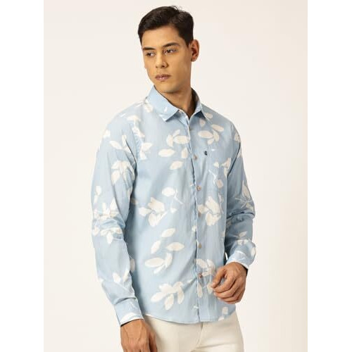Thomas Scott Men 100% Cotton Full Sleeves Printed Casual Shirt (Blue, M)