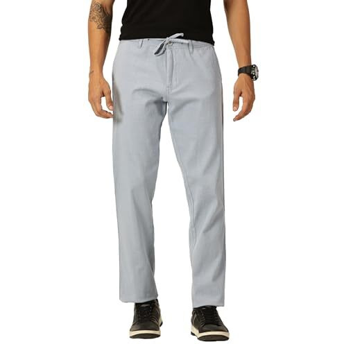 Thomas Scott Men's Mid-Rise Cotton Linen Smart Chino Trouser (Mid Blue, 34)