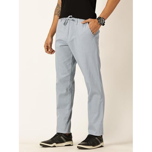 Thomas Scott Men's Mid-Rise Cotton Linen Smart Chino Trouser (Mid Blue, 34)