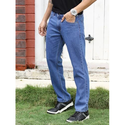Thomas Scott Men's Mid-Rise Clean Look Relaxed Fit Jeans (Tsj-211_Lightblue, 36)
